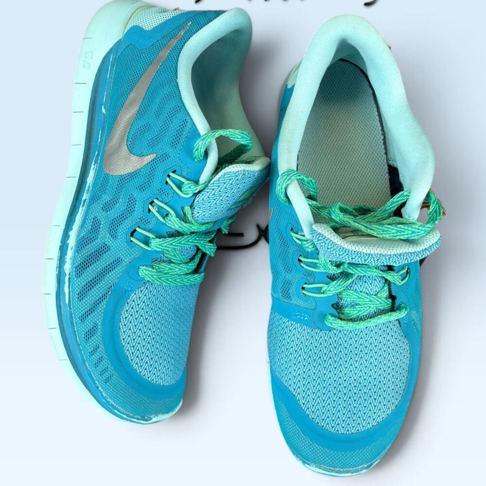 Nike Free 5.0 GS Running Shoes Teal Lime Green Size 7Y